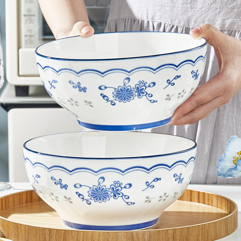 青花大汤碗陶瓷大汤碗家用釉下彩餐具面碗汤碗加厚防烫装汤餐具