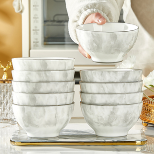 陶瓷碗家用2025新款高颜值釉下彩可微波大理石纹餐具特别好看的碗