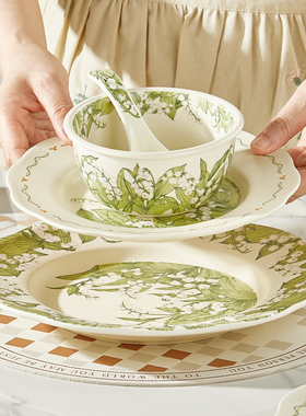 胖DL同款陶瓷碗盘家用单个装2025年新款小清新餐具可微波自选组合