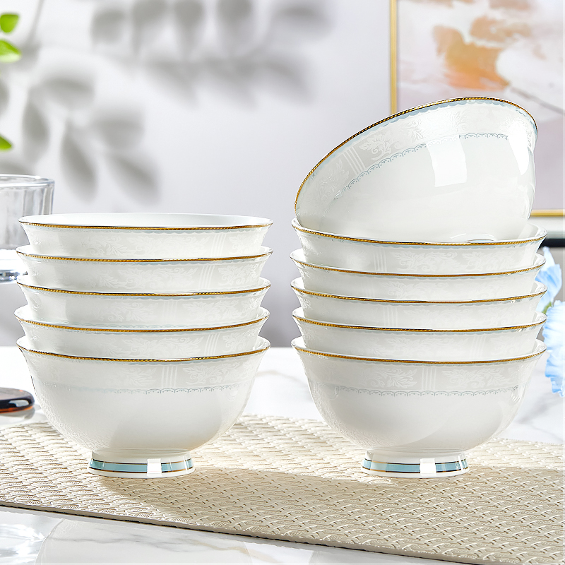 景德镇骨瓷碗家用高颜值吃饭碗特别好看的碗家用高脚碗10个装饭碗