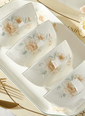 景德镇陶瓷碗特别好看的饭碗釉下彩中式小清新可微波餐具碗碟套装