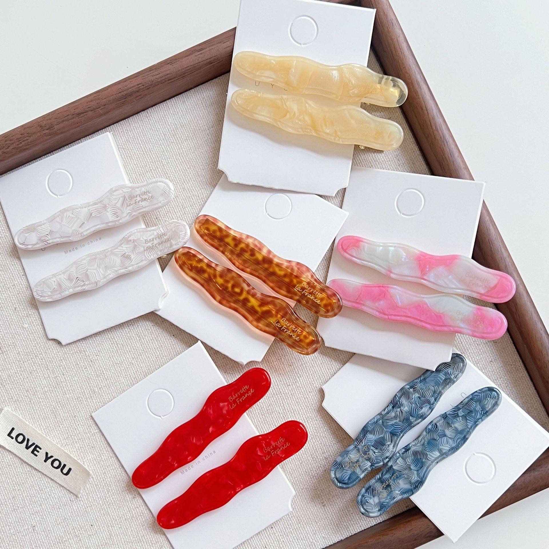 不规则波浪边一字发夹一对装混彩花色高级感糖果色刘海夹子鸭嘴夹