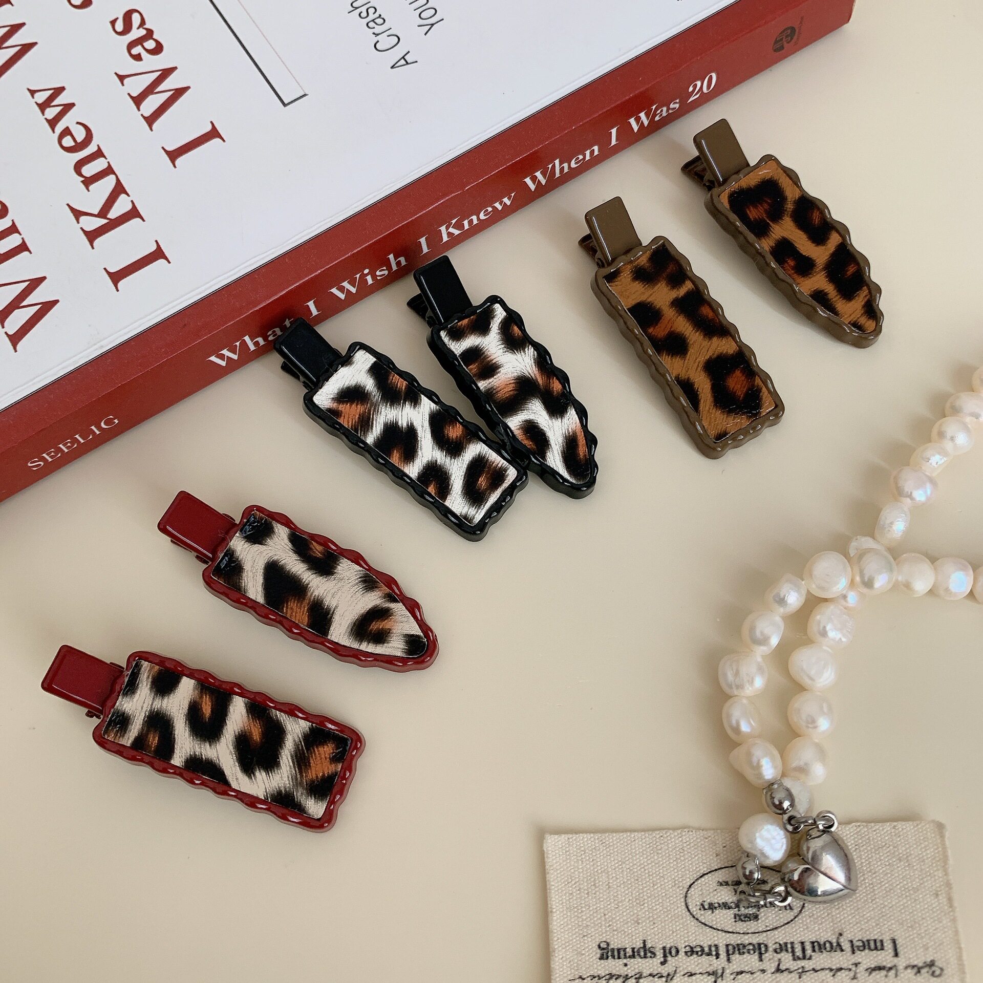 金属豹纹皮质边夹鸭嘴夹刘海夹子碎发可爱方形发饰刘海夹发夹头饰