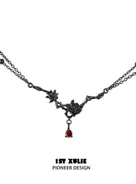 暗黑玫瑰纯银项链原创小众设计高级感锁骨链2025新款