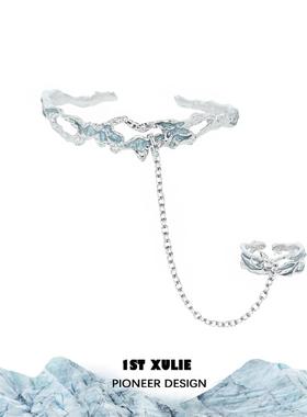 原创海域925纯银戒指小众设计高级开口食指链条手镯手环