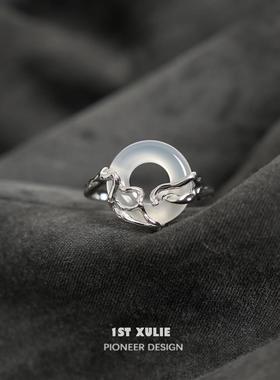 光年/925纯银新中式玉髓戒指小众设计冷淡风高级食指开口情侣对戒