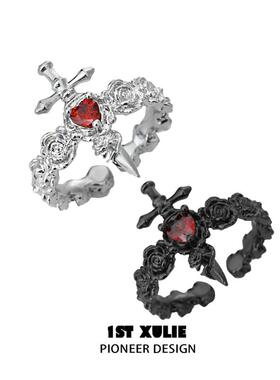 禁忌玫瑰纯银戒指小众设计冷淡风高级开口可调节情侣对戒