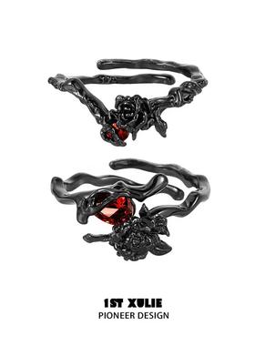 暗黑玫瑰情侣对戒纯银戒指原创小众设计高级感开口食指戒