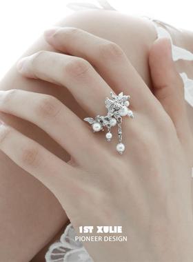 蝴蝶泡影纯银戒指不掉色原创小众设计高级感冷淡风食指戒