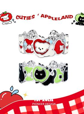 苹果猫狗乐园纯银戒指原创小众设计高级感食指戒不掉色