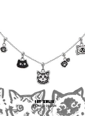 涂鸦猫咪纯银项链不掉色原创小众设计高级锁骨链2025新款