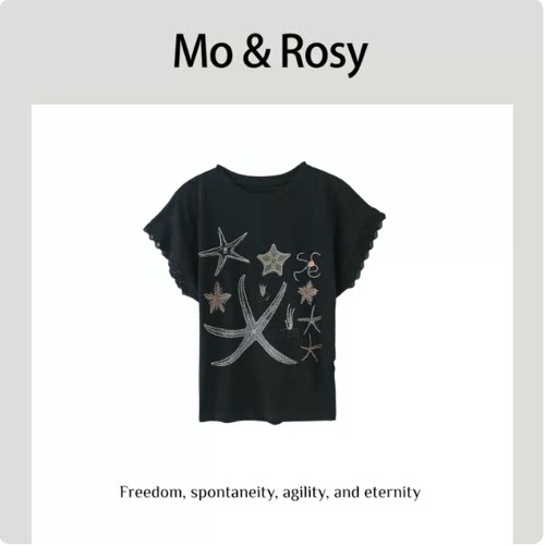 MO&ROSY【海洋世界】蕾丝拼接袖圆领短袖MR525D004