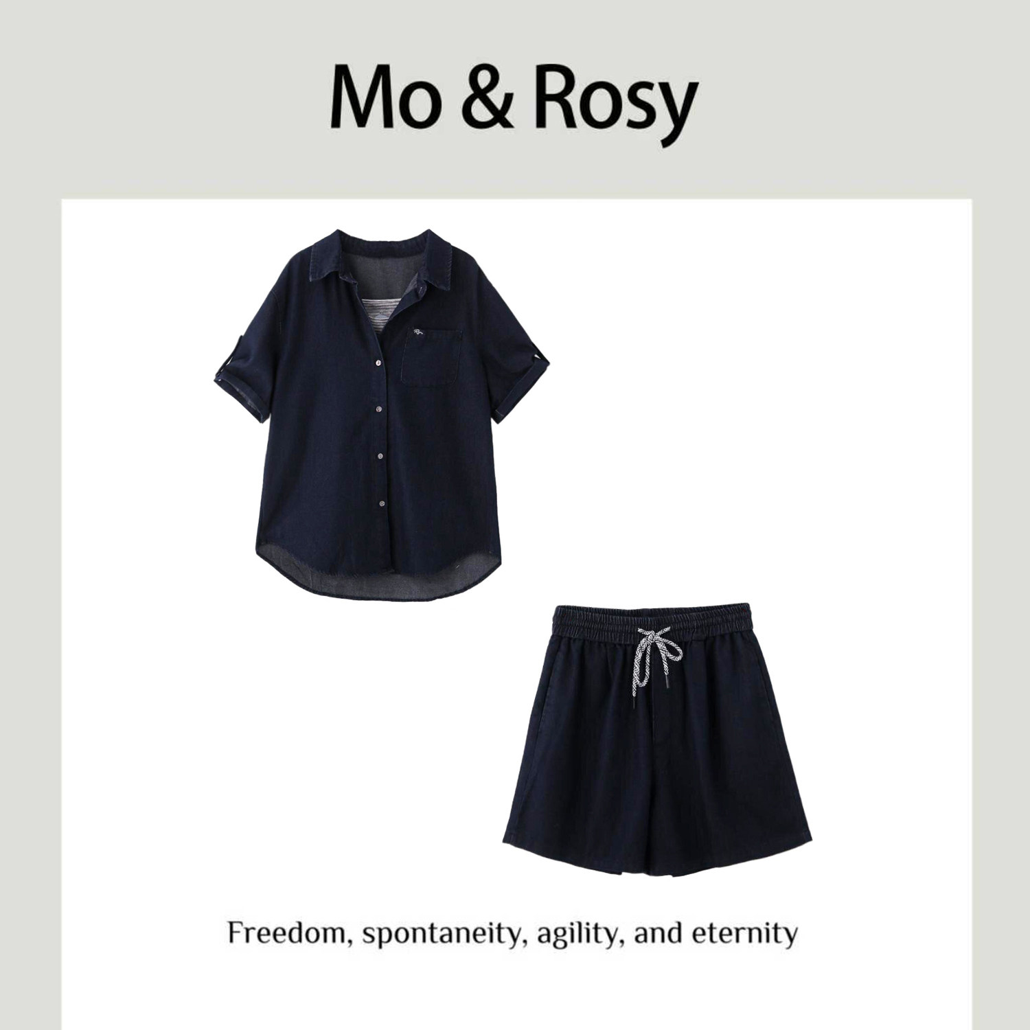 MO&ROSY【海盐香草】 气质翻领牛仔套装MR417X080