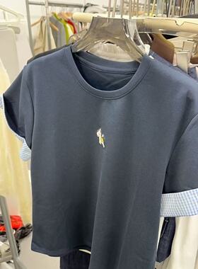 MO&ROSY 【红俏轻语】 简约小马刺绣圆领上衣MR327H033