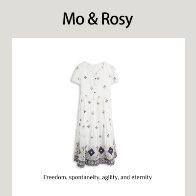 【入驻首秀】MO&ROSY【深蓝刻度】个性刺绣绑带连衣裙MR327C045