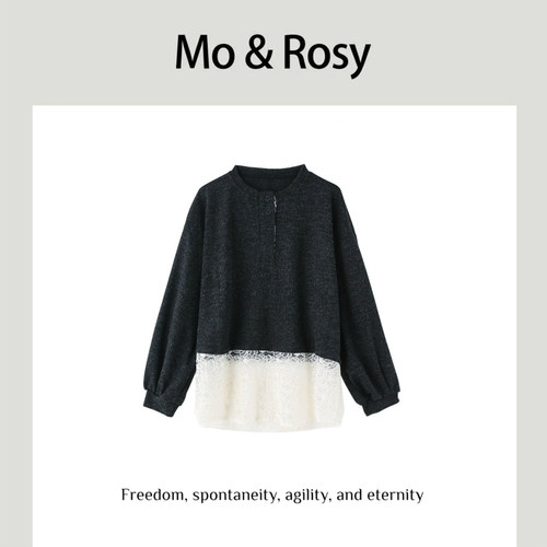 MO&ROSY【冰蓝幻想】 个性百搭拼接蕾丝上衣MR821L097