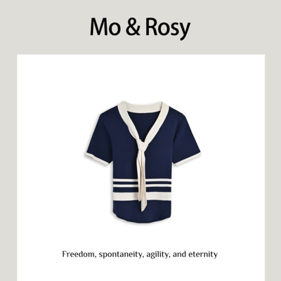 【入驻首秀】MO&ROSY【香槟夏日】个性绑带撞色针织上衣MR327Z121