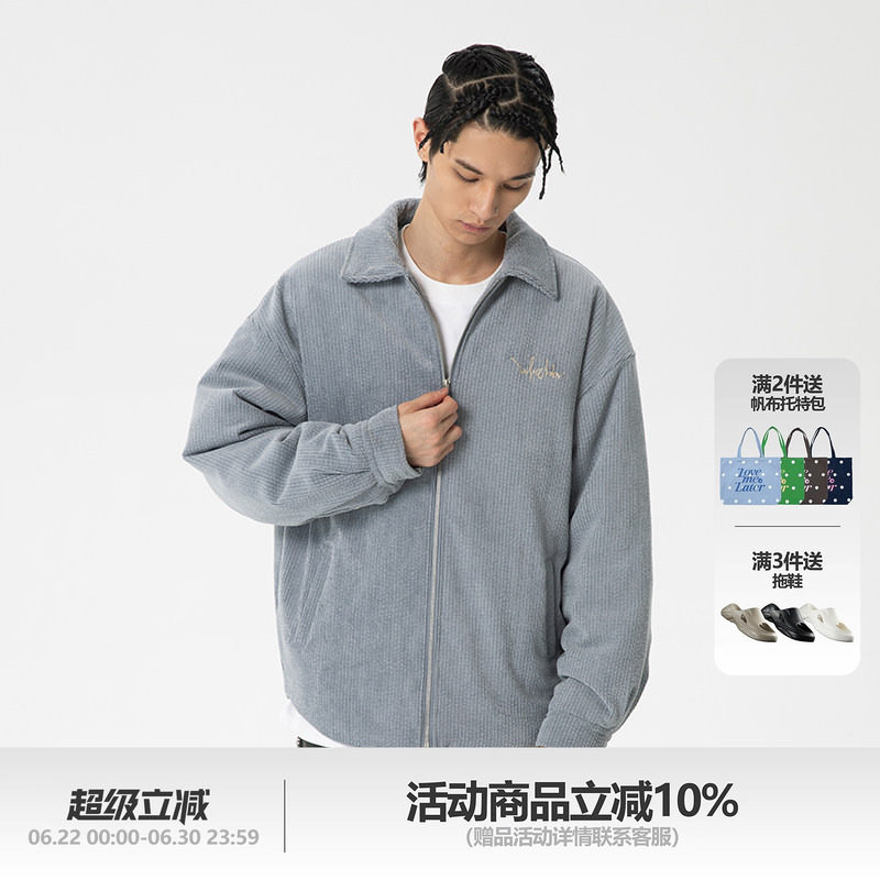 LOVEMELATER 美式复古外套衬衫灯芯绒防寒夹棉刺绣棉服翻领夹克男