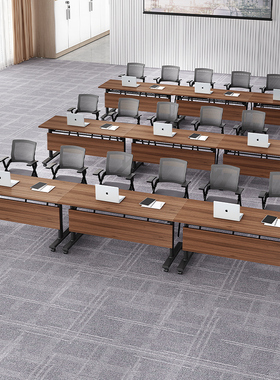 折叠会议桌可移动拼接长条桌简易带轮多功能办公桌培训课桌椅组合