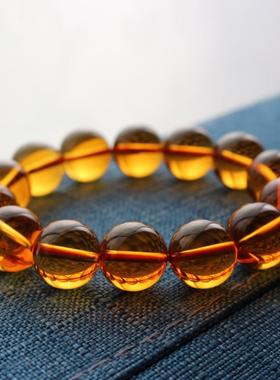 巴西黄水晶圆珠手链黄水晶128面切面手串韩版时尚情侣水晶饰品