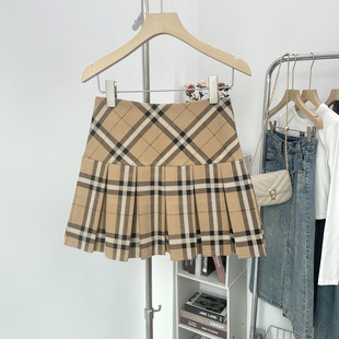 格子百褶裙女夏季2025新款薄款半身裙小个子高腰显瘦a字裙短裙女