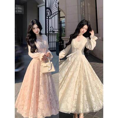 法式温柔风V领仙女礼服长