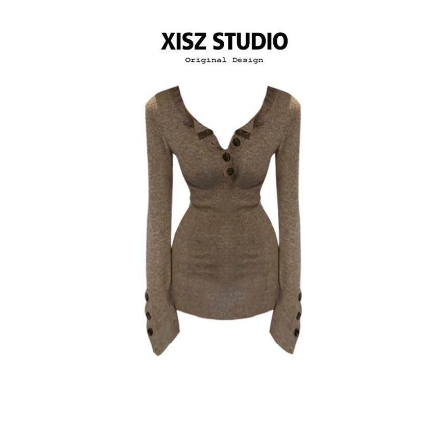 秋季新款时尚辣妹针织连衣裙女修身显瘦性感纯欲百搭短款连衣裙