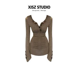 秋季新款时尚辣妹针织连衣裙女修身显瘦性感纯欲百搭短款连衣裙