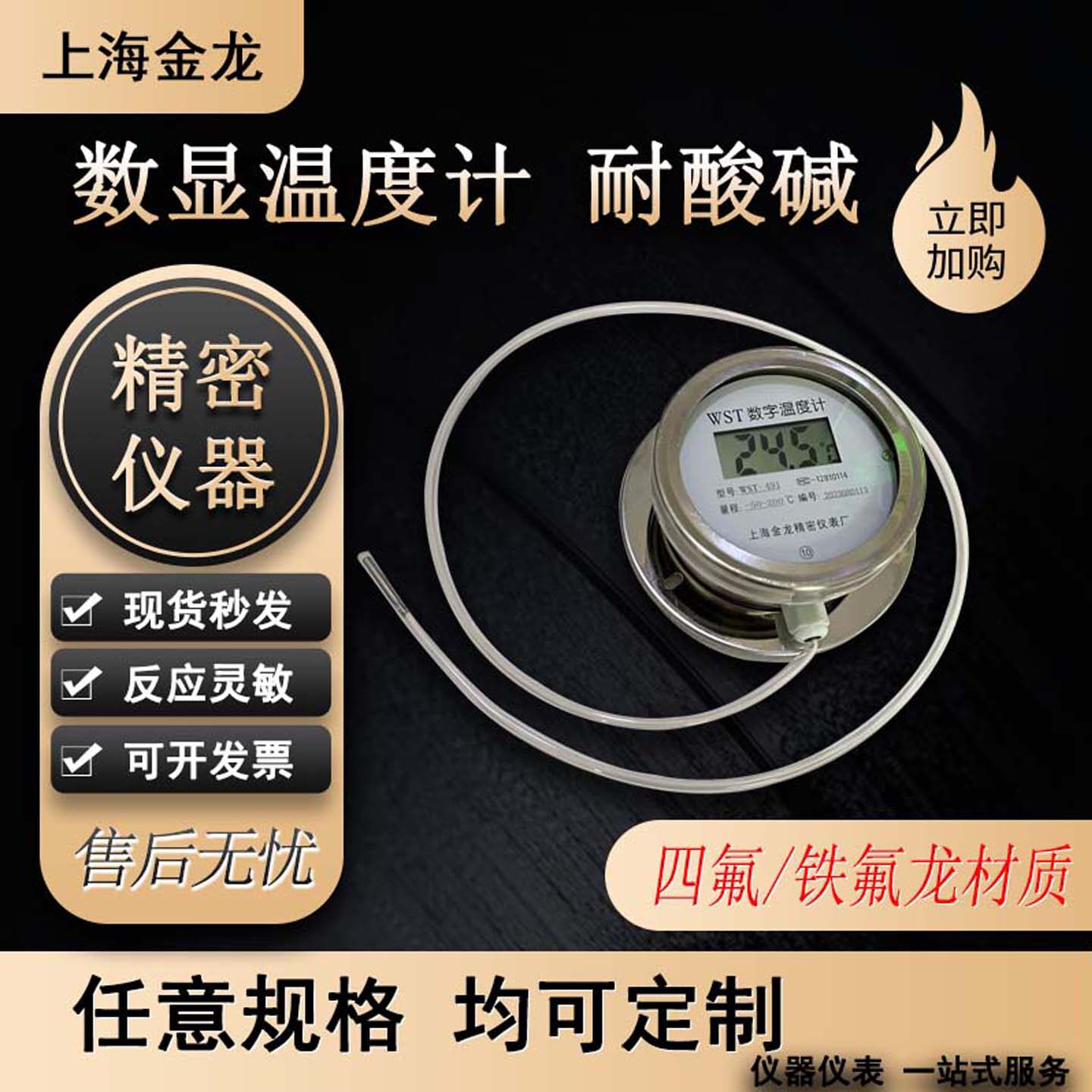 数显温度计耐酸碱腐蚀聚四氟乙烯铁氟龙高精度不锈钢测温仪WST491