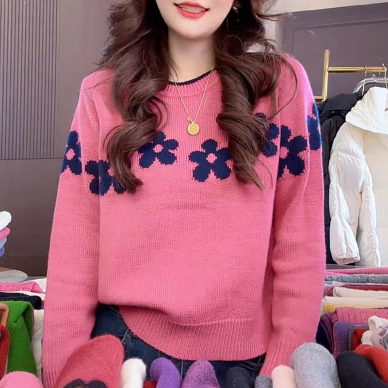韩版立体花朵针织衫女2025秋季