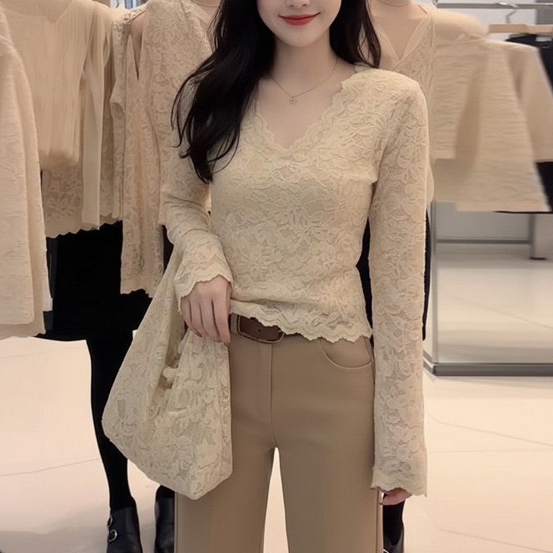 蕾丝打底衫女秋冬季新款长