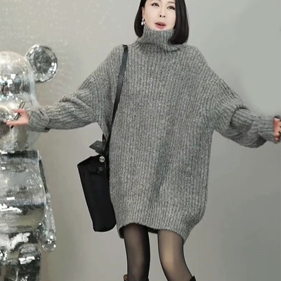 高级感灰色高领毛衣女