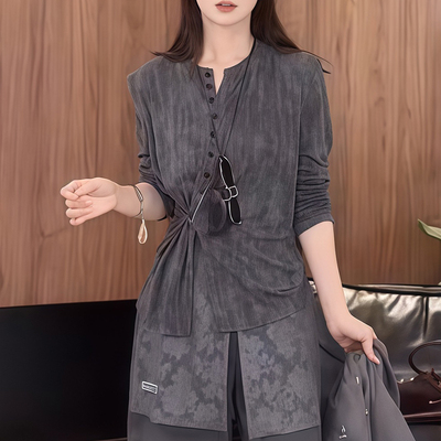 晕染单排扣带收腰上衣