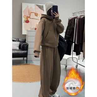 洋气高级感加绒卫衣阔腿裤 时尚 新款 女春季 两件套 休闲运动套装