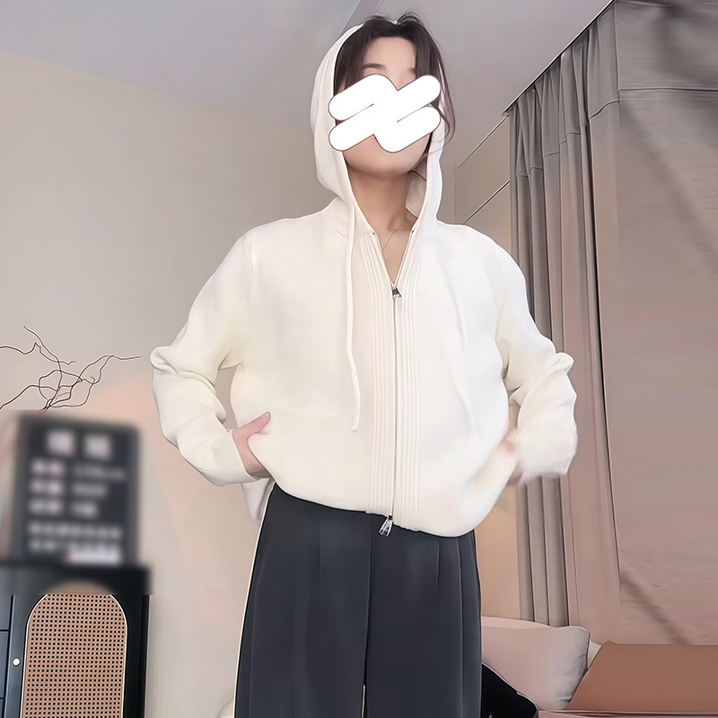 慵懒风连帽拉链针织开衫女秋冬