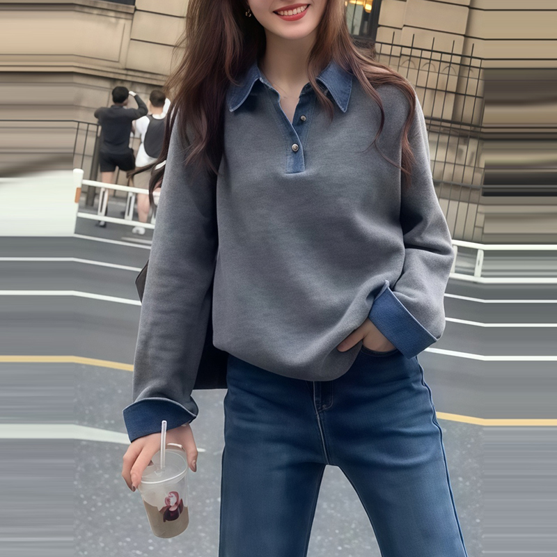 灰色POLO领假两件针织衫女秋冬