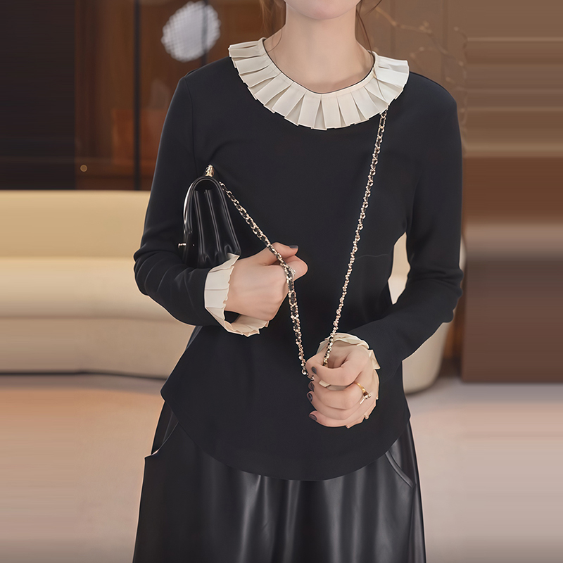 宫廷褶皱花边长袖上衣