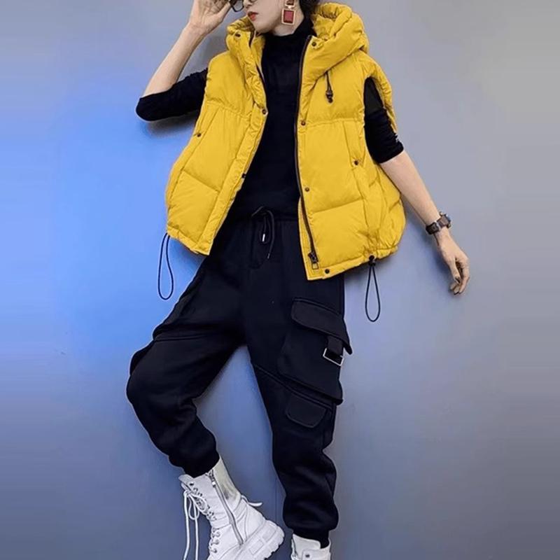 设计叠穿无袖上衣高级感拉链连帽