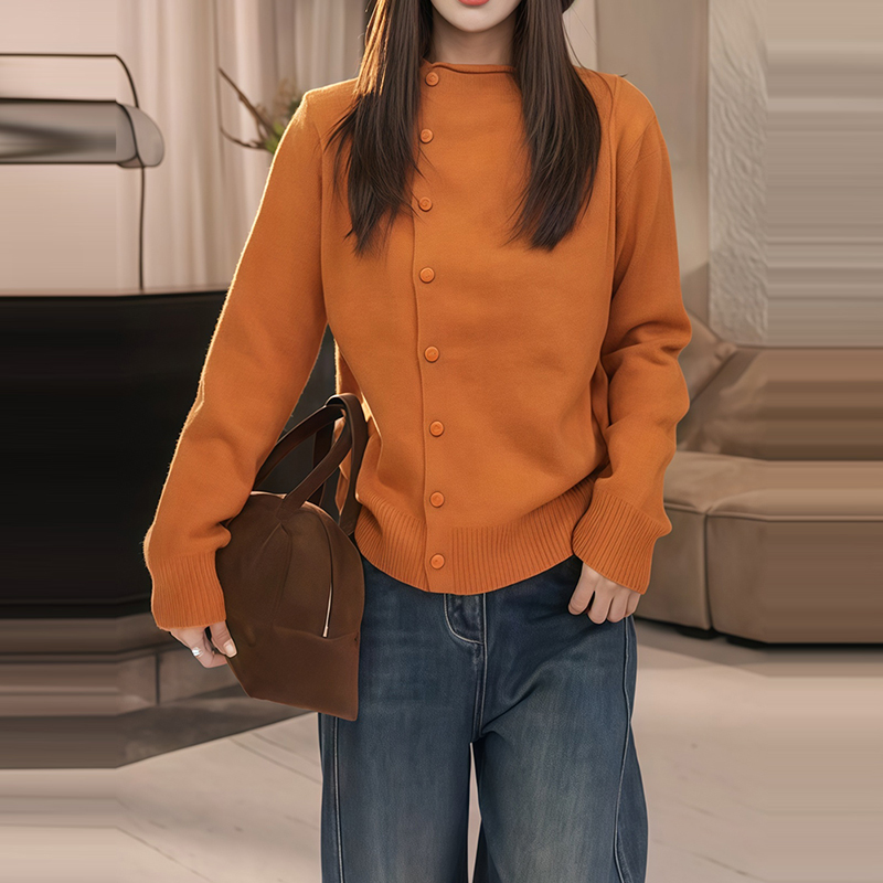 半高领单排扣毛衣开衫女款2025新款秋季外穿时尚内搭洋气针织上衣