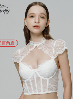 Hidden Butterfly复古宫廷蕾丝立领直角肩鱼骨胸衣内衣女花序欧蕾