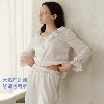 Hidden Butterfly 荷叶边柔光缎面凉感竹纤维 舒适家居服睡衣套装