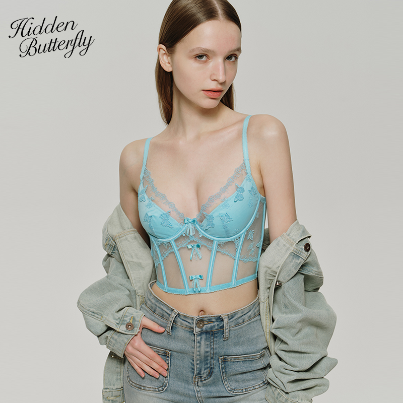法式软钢圈立体蝴蝶刺绣胸衣套装