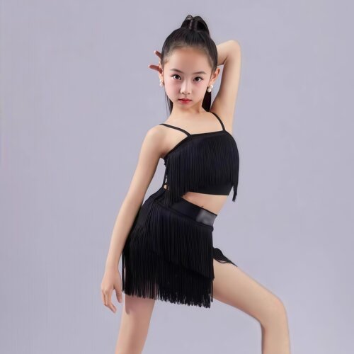 FZS女童拉丁舞服流苏裙吊带套装