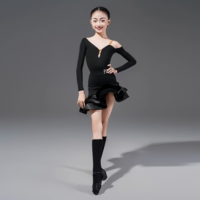 冬季女童拉丁长袖连体上衣鱼骨裙