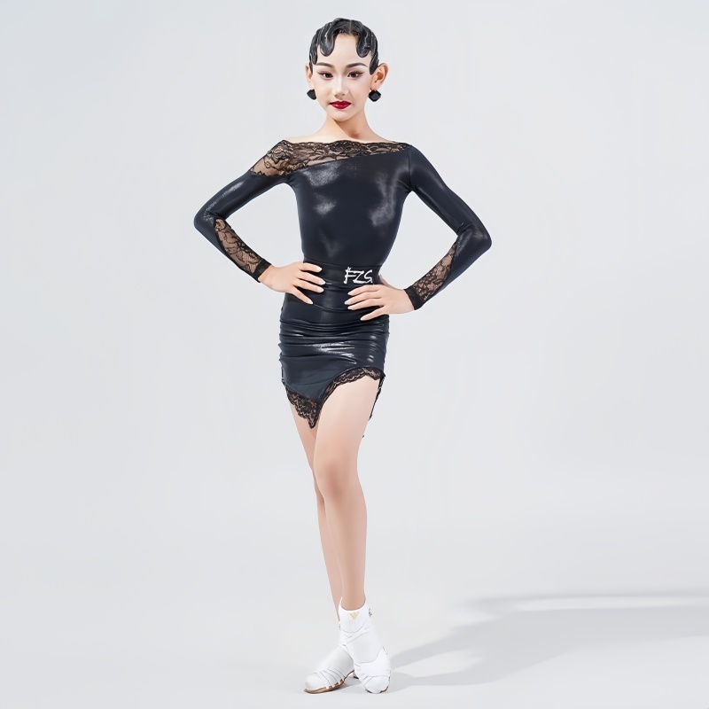 冬季女童拉丁长袖连体上包臀短裙