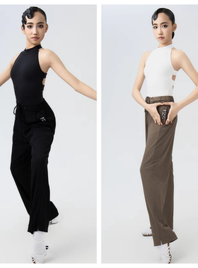 FZS新品悠悠同款女童拉丁舞超舒服裤子套装背心鱼骨露背练习长裤