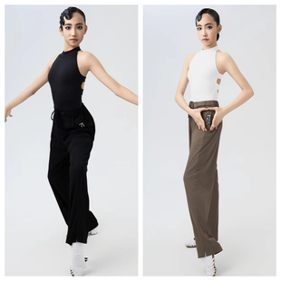 FZS新品悠悠同款女童拉丁舞超舒服裤子套装背心鱼骨露背练习长裤