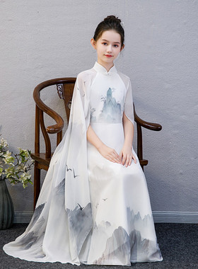 古筝演出服女成人中国风诗歌朗诵指挥服装气质大合唱演出服女长裙