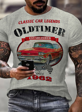 Casual Crew Neck Printed Slim Fit T-Shirt休闲圆领印花修身T恤