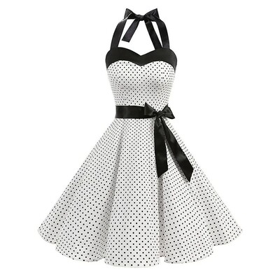 Polka dot neck, strapless, skirt tied dress波点挂脖抹胸长裙